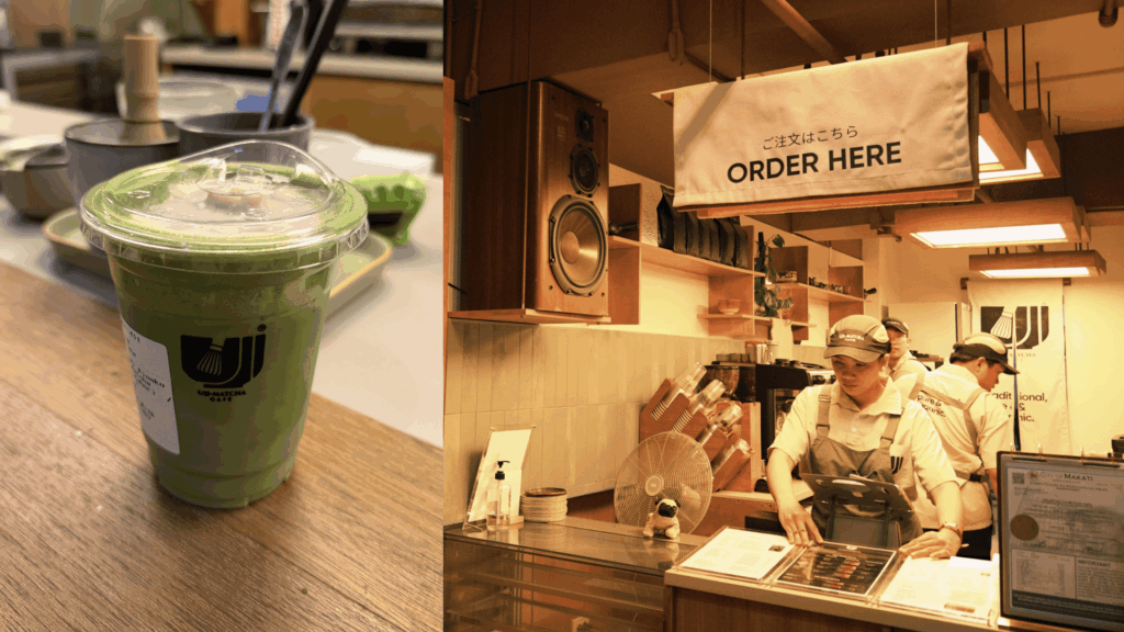 Matcha drink and counter at Uji Matcha Café